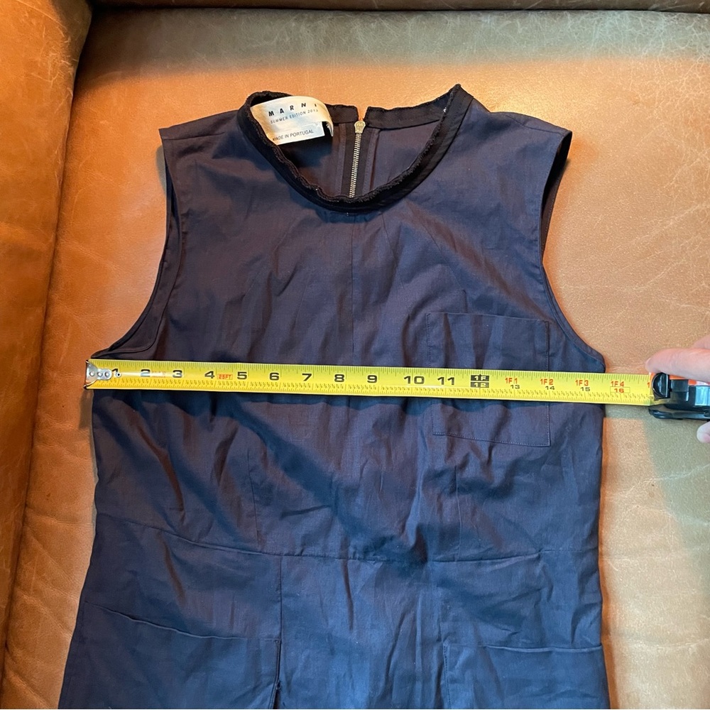 Marni cotton smock top w pockets navy blue summer w black trim collar - Picture 4 of 7